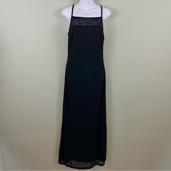 up front Dresses & Skirts - Y2K Black Sparkle Floral Maxi Formal Evening Wear Square Neck Sleeveless Dress